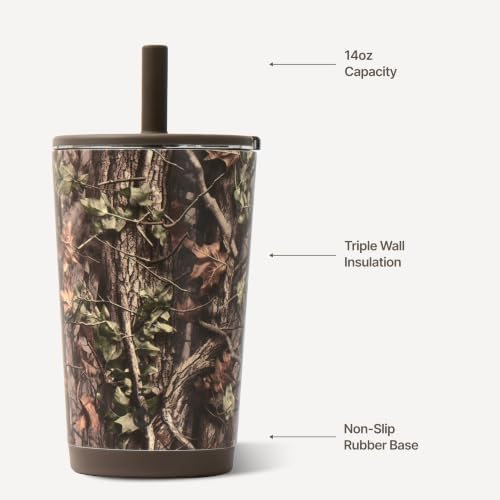 HydroJug Everyday Tumbler 14 oz, Ceramic-Lined Straw Cup, Woodland