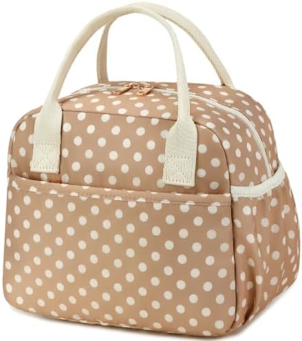 CAMTOP Lunch Box for Women Men Insulated Lunch Bag Lunch Tote Bag Leakproof Thermal Cooler Large Capacity for Travel Work School Picnic (Polka Dot Brown, Medium)