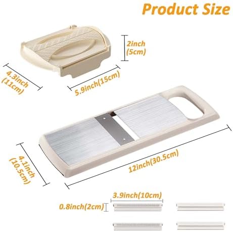 Mandoline Food Slicer for Kitchen, Potato, Tomato, Carrot, Onion, Vegetable and Fruit Cutter, with 4 Stainless Steel Blades and 1 Safety Guard, BPA-Free Plastic Body