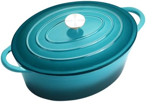 Enameled Dutch Oven Pot with Lid, 7 QT Cast Iron Dutch Oven with Dual Handles, Oval Dutch Oven for Cooking, Bread Baking, Frying, Non-stick Enamel Coated Oven (Blue-Green)