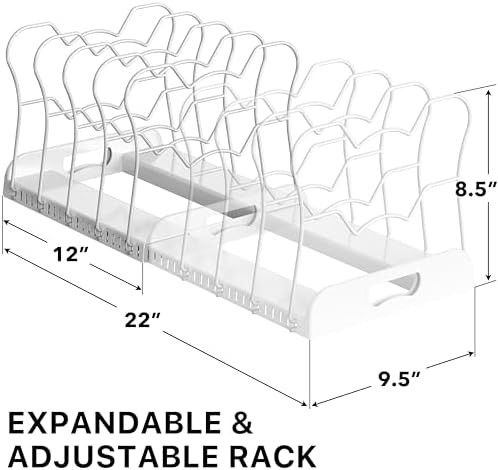 Simple Houseware Expandable Pan Rack 10 Adjustable Compartments, White