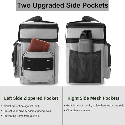 TENKIST Tactical Insulated Lunch Box Men Double Deck Cooler Bag 15L Grey