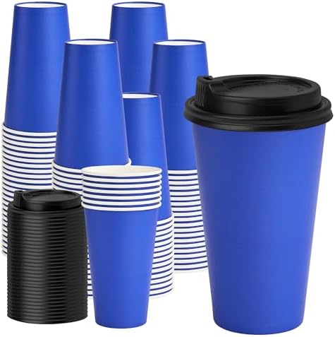 YEEHAW 16 oz Coffee Cups with Lids, Blue, 100 Pack