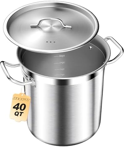 STOCKPOT Large Stock Pot with Lid – Professional Stainless Steel Stockpot 40 Quart – Heavy Duty Cooking Pot for Catering, Soup, and Seafood Boil – Compatible with Most Cooktops