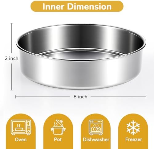 8 inch Cake Pans, Round Baking Layer Cake Pan Set of 2, Stainless Steel Mirror Finish & Dishwasher Safe for Birthday, Party, Wedding