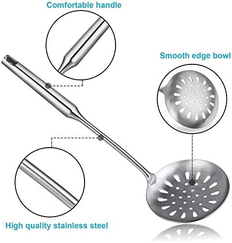 Swify Slotted Spoon Skimmer, Stainless Steel Strainer Ladle With Handle, Asian Wok Skimmer for Kitchen Cooking Deep Fryer, Draining & Frying, 15 inch