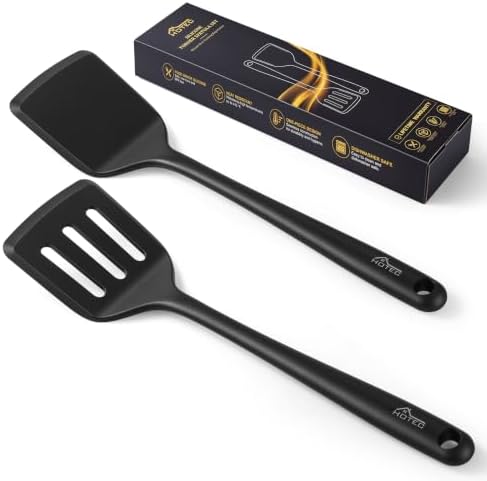 HOTEC 2-Pack Silicone Cooking Turner Spatula set, Black