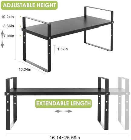 Across-Star Expandable Cabinet Shelf Organizer Rack, Stackable Kitchen Counter Storage Shelves Stand, Adjustable Height Pantry Shelf Spice Rack