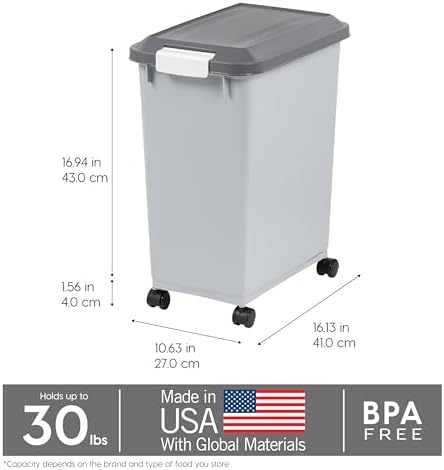 IRIS USA Dog Food Storage Container, 2-Pack, Up to 30 lbs, Gray/Dark Gray