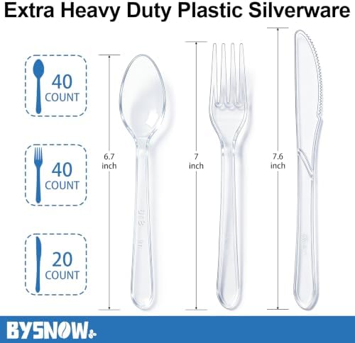 BYSNOW 100 Count Extra Heavy Duty Plastic Silverware Disposable Cutlery Set