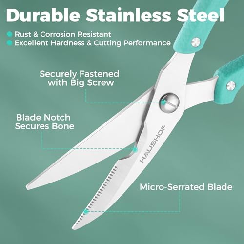 HAUSHOF 10" Poultry Shears, Stainless Steel Kitchen Scissors for Food