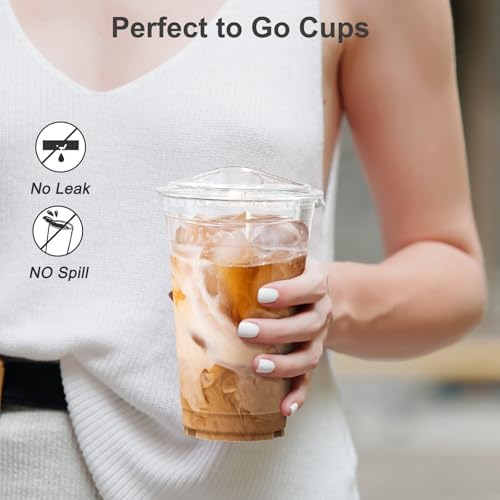 Dealusy 100 Pack - 20 oz Clear Plastic Cups with Sip Lids