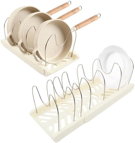 Pot and Pan Organizer Under Cabinet, Expandable Pan Organizer, White