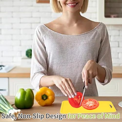 Flexible Plastic Cutting Boards for Kitchen, 11.8''x 8.6'' Silicone Cutting Board, BPA Free Non Slip Kitchen Cutting Mat for Meat, Vegetables and Fruit with Easy Grip Handle, Dishwasher Safe (Yellow)