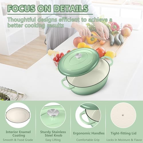 TeamFar Oval Dutch Oven, 5qt Enameled Cast Iron Dutch Oven Pot with Lid