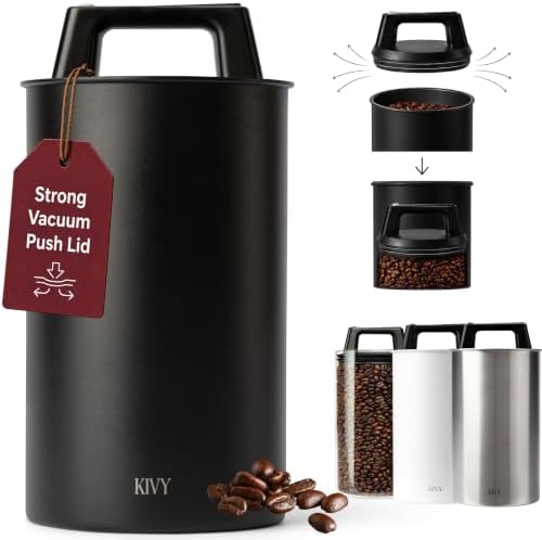 KIVY Vacuum Coffee Canister - Push Lid Preserves Coffee Aroma & Oil