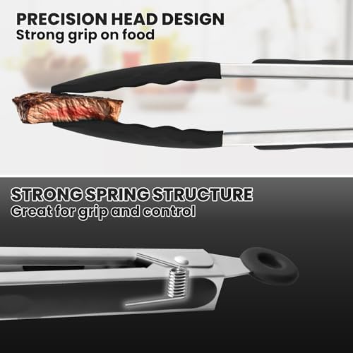 9-Inch Kitchen Tongs for Cooking with Silicone Tip,Black