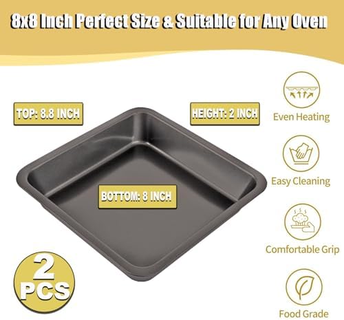 2 PCS Square Nonstick Loaf Pan Set, 8 x 8 Inch