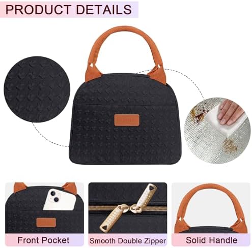 Joymee Lunch Bag Women Insulated Lunch Box Reusable Leakproof Large Spacious Cooler Tote for Women Men Adult for Work Office Travel Picnic -Black
