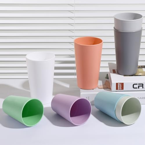 HEYCOME Set of 16 Wheat Straw Cups, 16 Pcs 20 oz Unbreakable Drinking Cups, Reusable Plastic Cups Sets, Water Glasses Tumblers, Microwave & Dishwasher Safe, Bpa Free, 8 Colors