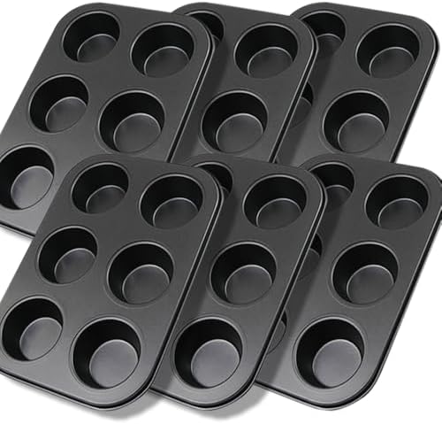 6 Packs Premium Steel Muffin Pan for Baking, Round Muffin Baking Pan, Baking Tray for Muffins, Cupcakes, Brownie(Black