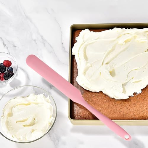 Silicone Jar Spatula,Non-Stick Heat Resistant Kitchen Thin Spatula,Sourdough Stirring Stick,Jam Spreader for Peanut Butter,Cake Cream Butter Spatulas for Scraping Icing Bread Cream (Pink)
