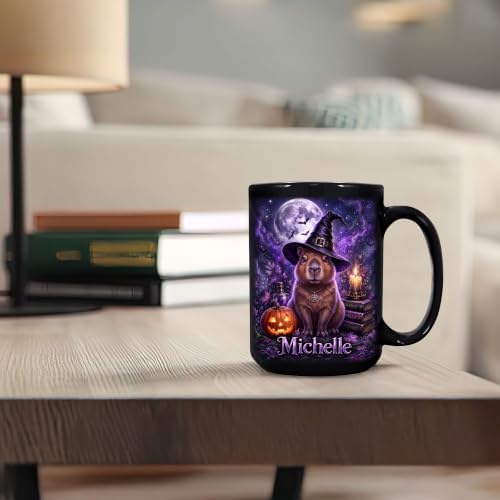 Hyturtle Personalized Halloween Capybara Mug, Custom Name Gift for Women