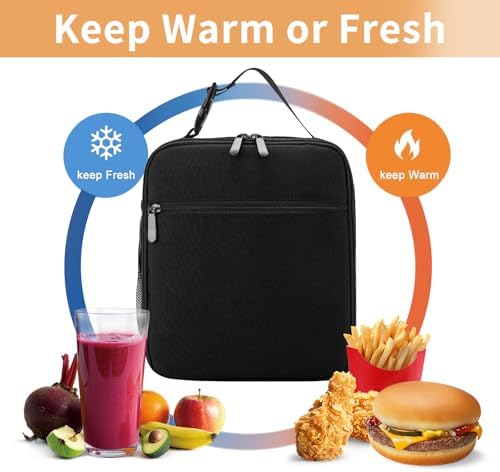 Lunch Box for Women Men Adult Insulated Lunch Bag Women Men Small Reusable Lunchbox for Work Picnic Travel (Black)