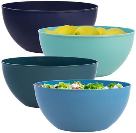US Acrylic Vista Durable Plastic Salad and Serving 10-inch Bowls | Set of 4 in Coastal Colors | Reusable, BPA-free, Made in the USA | 135 oz. capacity