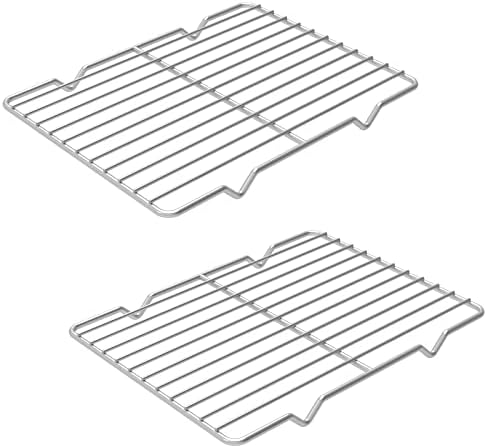 Linkidea Metal Grate Cooling Rack Pack of 2, Stainless Steel Baking Cooling Rack Rectangle 7.8'' x 10.2'', Oven Safe Grid Wire Racks for Roasting Disposable Pan (Silver)