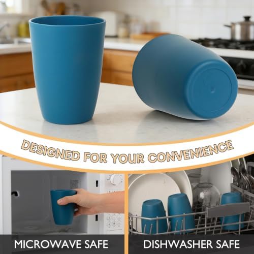 Wrova Wheat Straw Cups 6 PCS Good Alternative to Plastic Reusable Cups 12 oz Unbreakable Drinking Cup Reusable Dishwasher Safe Water Plastic Glasses Navy Blue