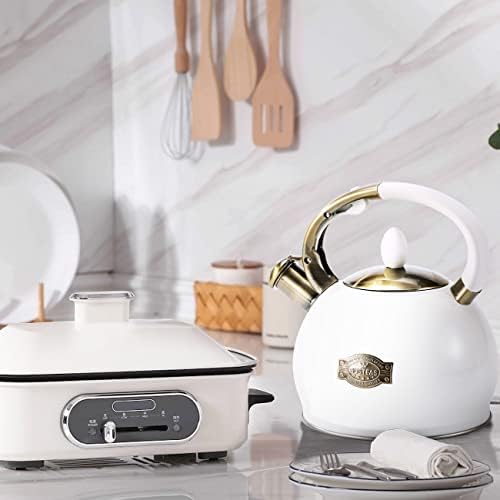 SUSTEAS Whistling Tea Kettle, 2.7QT Food-Grade Steel Teapot, WHITE