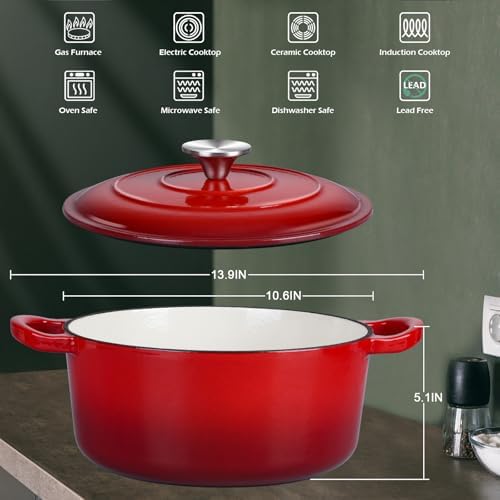 Leonyo 6-Quart Enameled Cast Iron Dutch Oven Pot with Lid,
