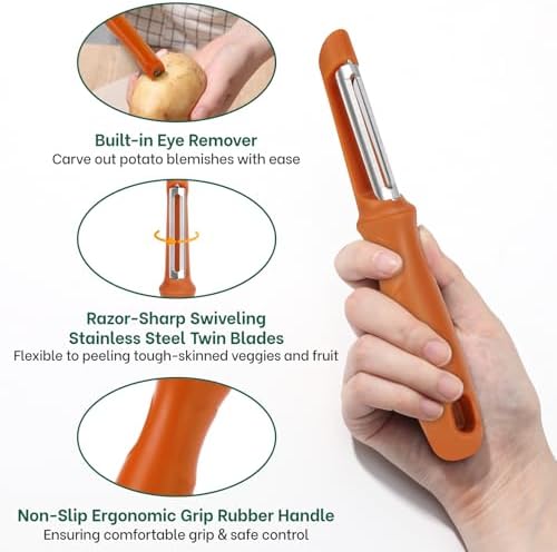 Beneno Swivel Vegetable Peeler, Smooth Peeling Potato Peeler, Orange