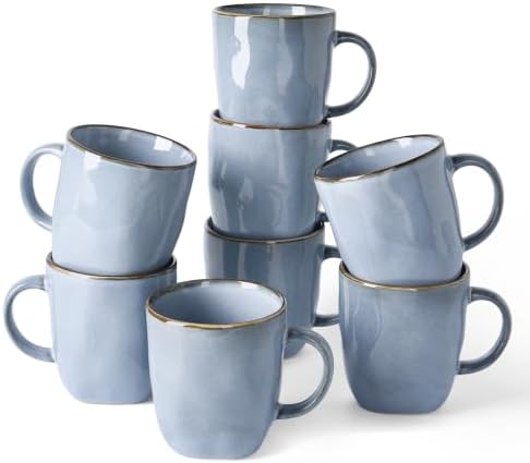 famiware Coffee Mugs Set of 8, Ocean Square 13oz Coffee Cup Set with Handle