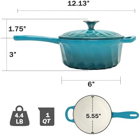 Enameled Cast Iron Sauce Pan with Lid, 1 Quart Saucepan with Lid