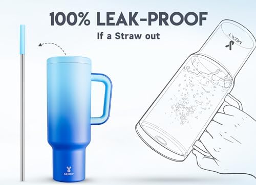 Meoky 50 oz Tumbler with Handle, Tumbler with Lid and Straw, Insulated Stainless Steel Travel Mug, 100% Leak-proof, Keeps Cold for 36 Hours or Hot for 12 Hours (Sky)