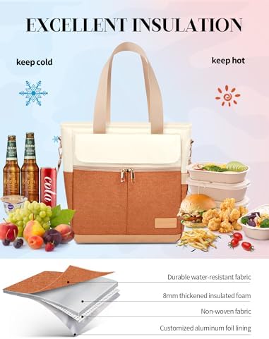 JOYHILL Lunch Bag for Women, Lunch Tote Leakproof Insulated Lunch Box with Shoulder Strap, Adult Reusable Lunch Cooler Tote Bags for Work Picnic Camping Beach (ORANGE)