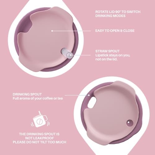 Ideus 14 oz Insulated Coffee Mug with Lid and Straw (Light Pink, FUJI NOVA)