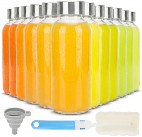 Zukro Glass Water Bottles with Stainless Steel Lids 12 oz, Set of 12