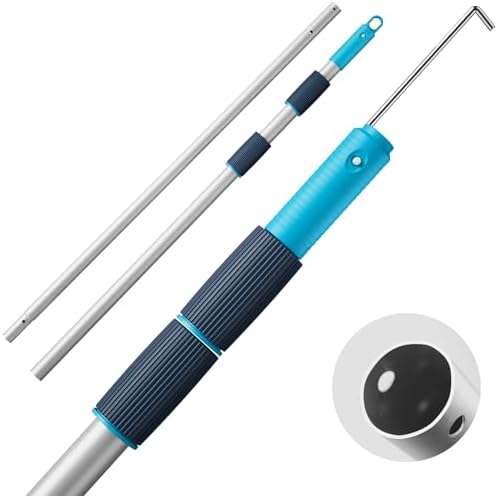 TidyMister 12 FT Heavy Duty Pool Pole with Retriever Hook, Prime Telescopic Aluminum Standard Pole for Swimming Pool Cleaning Tools Connect with Pool Net Skimmers, Brushes, Vacuum Heads