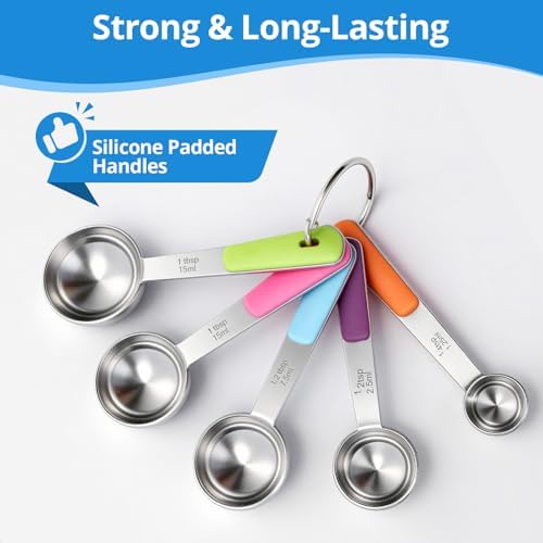 Bopei 10-Pcs Stainless Steel Measuring Cups & Spoons Set, Colorful Handles