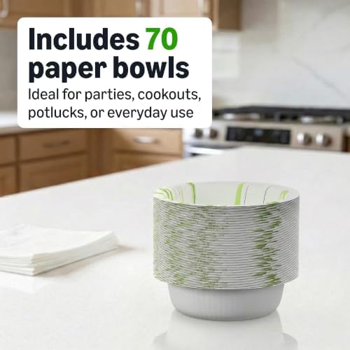 Amazon Basics Everyday Paper Bowls, 10 Oz, Disposable, 70 Count, White, Packaging May Vary