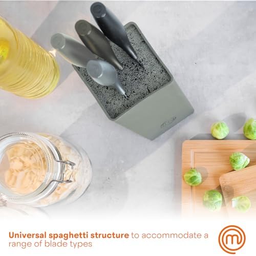 MasterChef Knife Set with Block, 7pc Kitchen Knives Set with Holder, Grey