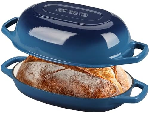EDGING CASTING Enameled Cast Iron Oval Dutch Oven Pot with Lid, Dutch Oven for Sourdough Bread Baking, Bread Oven, Bread Dutch Oven, Oval Bread Pan, 5qt, Lake Blue