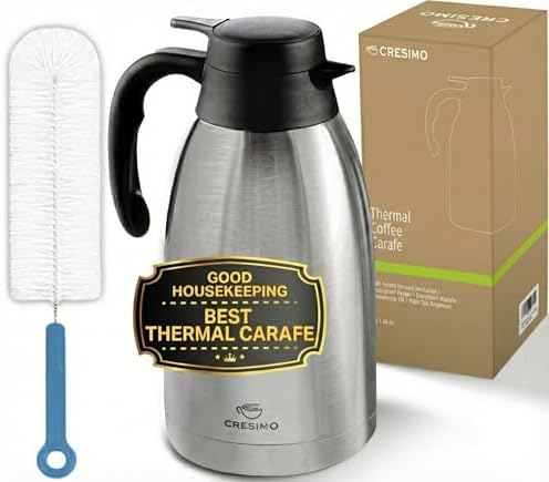 Thermal Coffee Carafe 2L/68 oz Insulated Stainless Steel w/Cleaning Brush