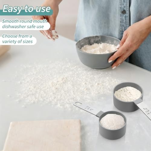 Measuring Cups Set Measuring Spoons Set, Nesting Measure Cups with Stainless Steel Handle, For Measuring Dry and Liquid Ingredients Small Teaspoon with Plastic Head (Grey)