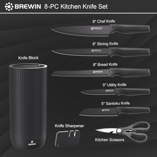 Knife Set, Brewin Kitchen Knife Set, Knives Set for Kitchen, Universal Knife Block, Utility Knife Block Set, New Home Essentials, Apartment Essentials, Camping Essentials, RV Essentials