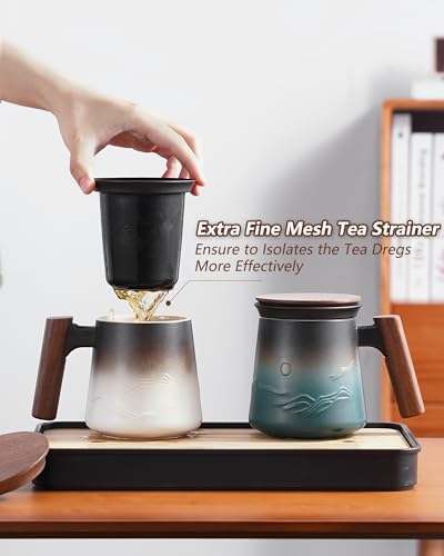 ZENS Tea Infuser Mug with Lid for Loose Tea Steeper, 14.5oz White