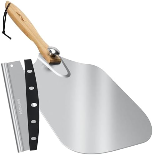 Mooues Pizza Peel Aluminum 17 inch Pizza Spatula with Rocker Cutter